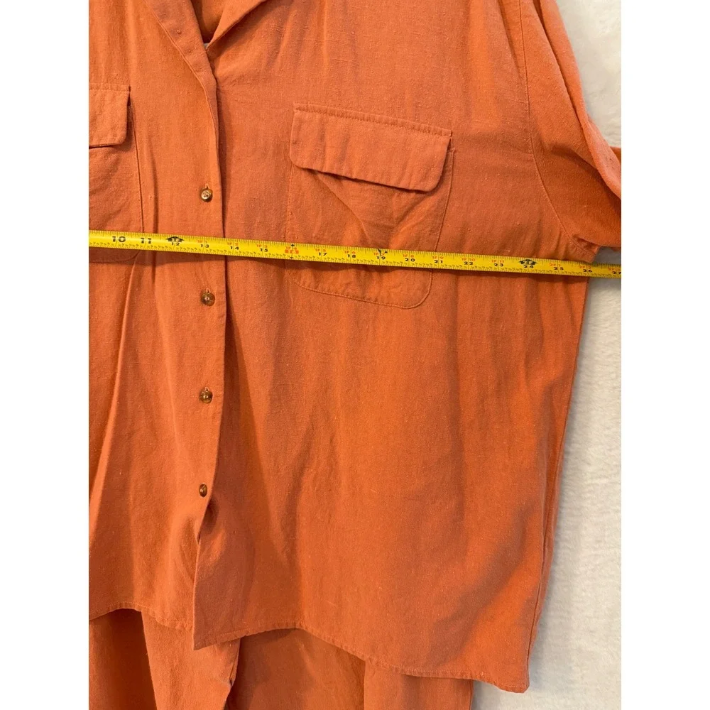 Selene Paris 100% Silk 2 Piece Set Womens 2X Coral Orange Shirt & Pants Suit